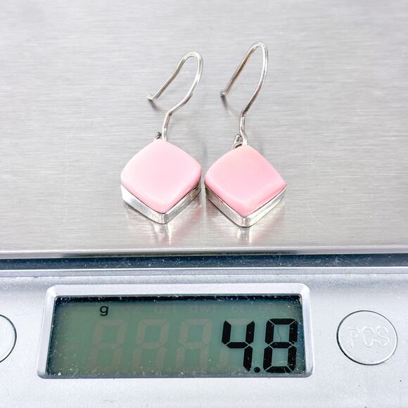 Vintage Sterling Silver 925 Chunky Pink Sea Shell Dangle Earrings - Picture 8 of 8